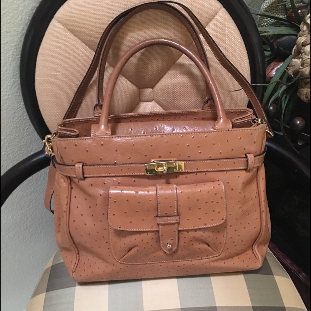 Sabatier caramel ostrich embossed handbag
